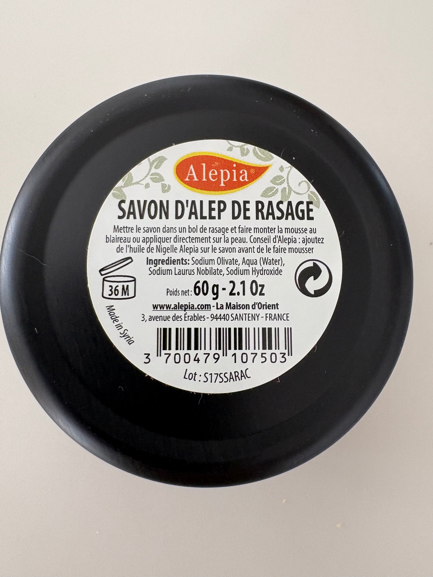 NEW Alepia brand Natural Aleppo Shaving Soap Bar