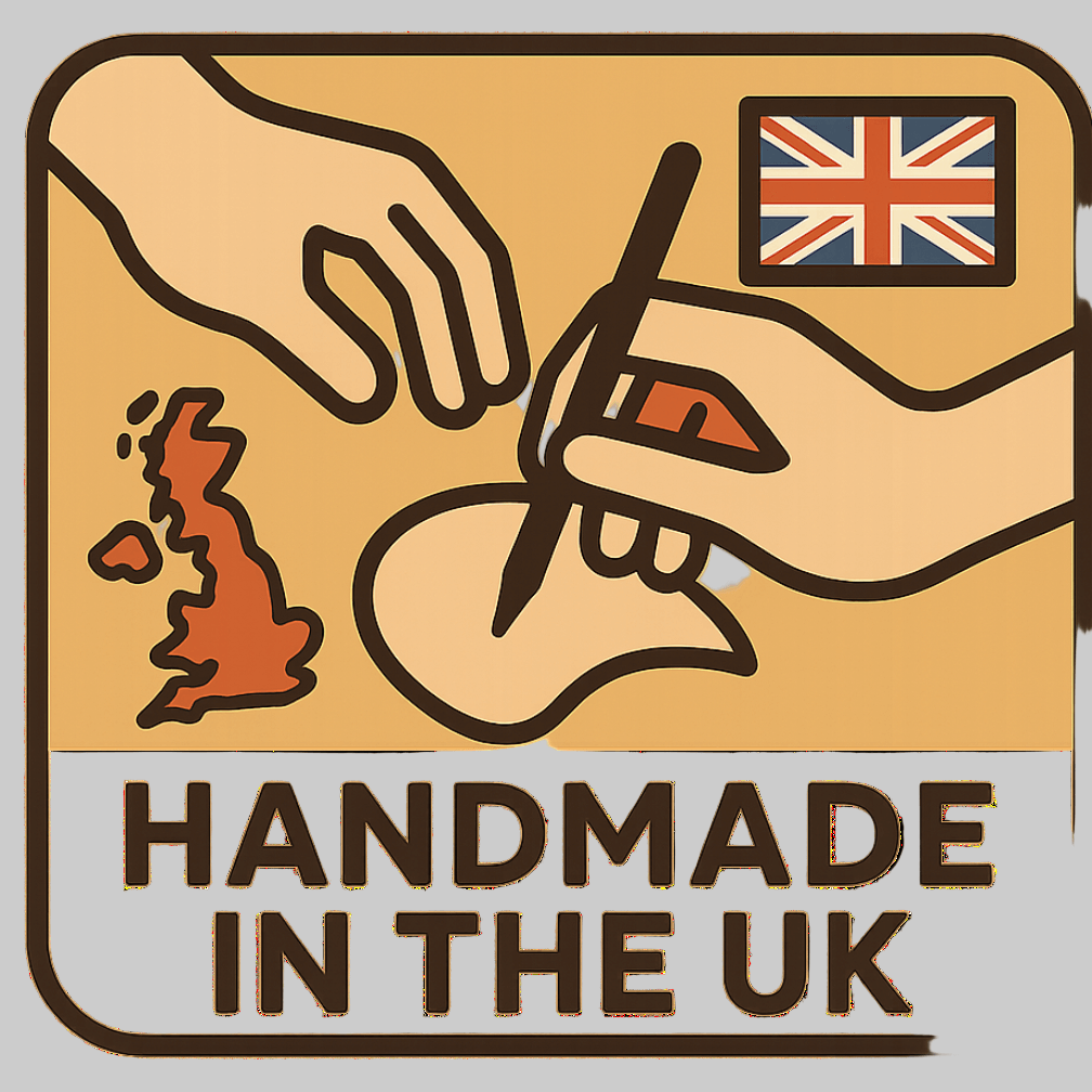 Square format flat icon image fora shopify store product page representing handmade in the UK